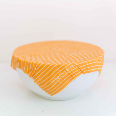 Big beeswax wrap made in tasmania | orange designer art zero waste living | reusable bowl cover in the fridge | Sustomi your freshly organised life