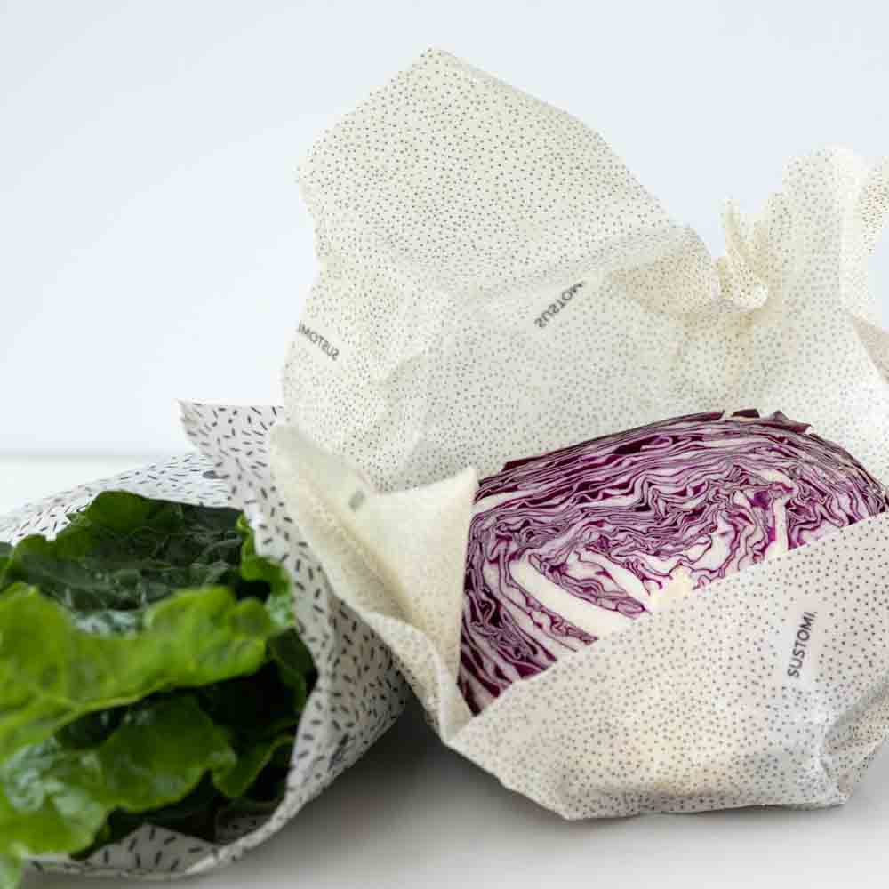2 large beeswax wraps storing cabbage and lettuce fresh | reusable beeswax wraps Tasmania SUSTOMi