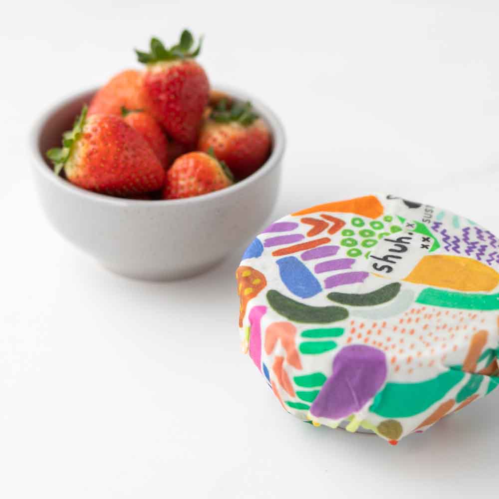 Beeswax wraps Australia | Designer home kitchen food storage | Just peachy peach design food wraps | bronwyn Kidd | bowl cover SUSTOMi your freshly organised life