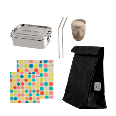 Lunch value pack sustainable lunch kit | Lunch bag stainless steel lunch box coffee cup metal straw | nude food | SUSTOMi your freshly organised life