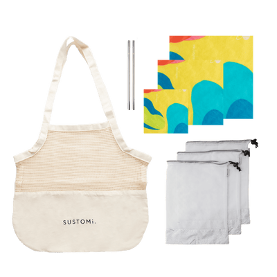 Eco starter pack bundle kit | organic cotton tote bag recycled produce bags beeswax wraps tasmania | SUSTOMi your freshly organised life